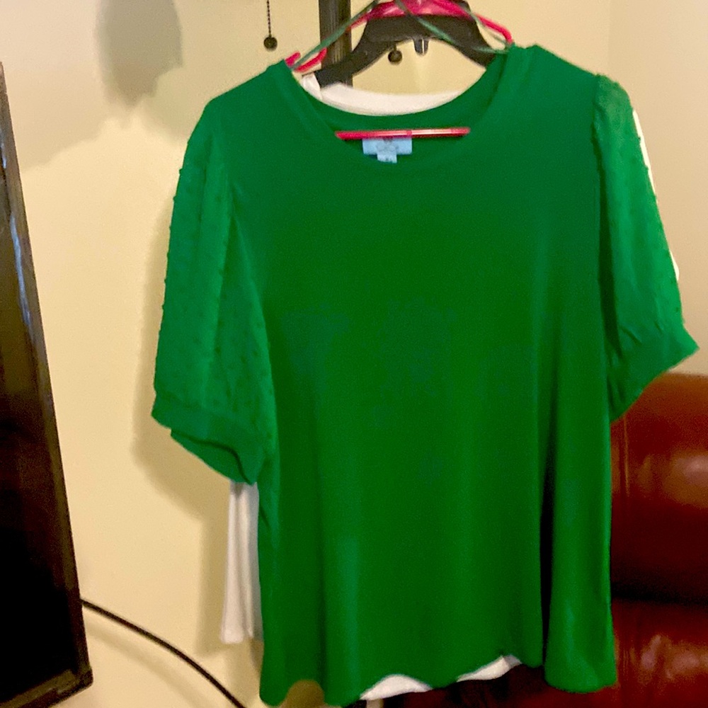 Very good cute top, CECE Brand, Size 1X, runs small.